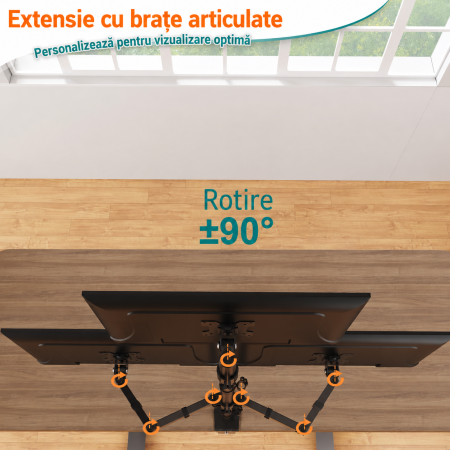 Suport 3 monitoare Elived® 17–32 inch – VESA 75x75/100x100, reglabil, negru. [6]