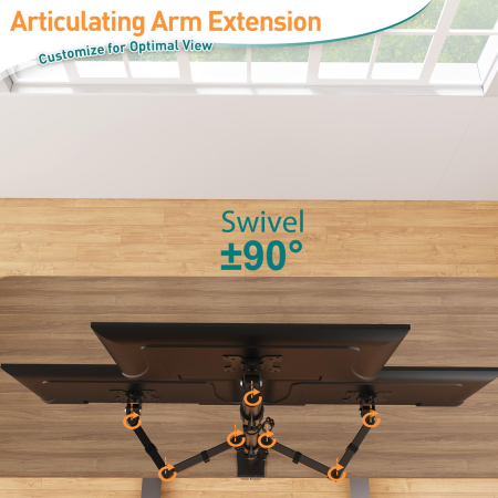 Suport pentru 3 monitoare Elived®, monitor cu diagonala intre 17-32" inch, VESA 75x75 si 100x100, pana la 8 kg per brat, brate rotative si ajustabile, prindere cu clema sau surub direct in blat, birou [4]