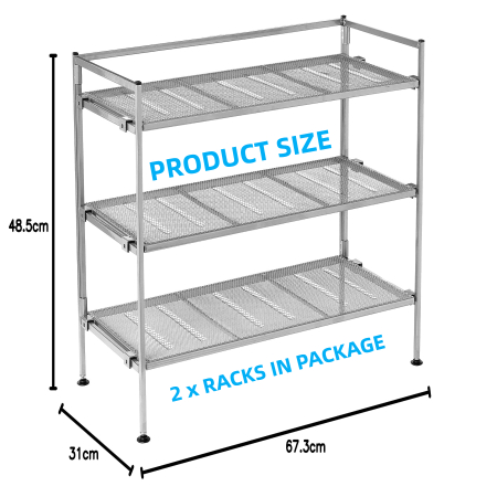 Suport pentru pantofi, depozitare incaltaminte Seville Classics®, Set 2 buc x 67.3 x 31 x 48.5 cm, demontabil, stivuibil, din otel satinat [1]
