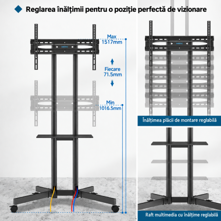 Suport TV Bontec® 32–85 inch – stand cu roti 360°, VESA 600x400, multifunctional. [3]