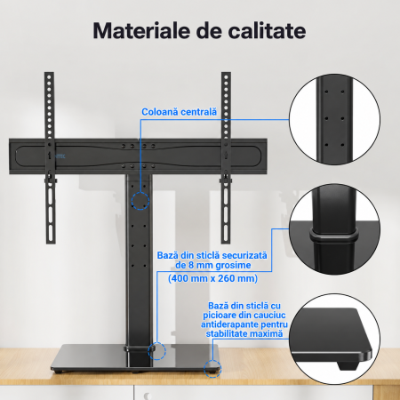 Suport TV Bontec® 26–65 inch – plat si curbat, VESA 600x400, multifunctional. [5]
