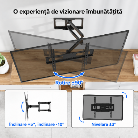Suport TV Bontec® 26–60 inch – perete, VESA 400x400, inclinare si rotire, montare colt, negru. [4]
