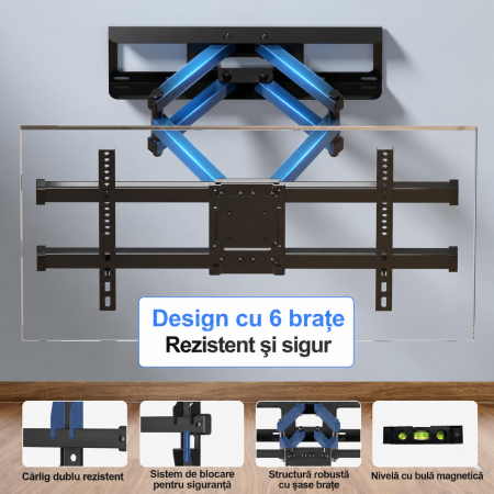Suport TV Suptek® Premium – perete, 32–84 inch, VESA, inclinare si rotire, pana la 60 kg, negru. [2]