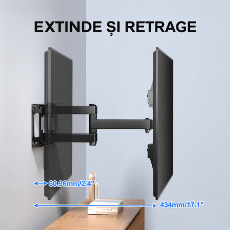 Suport TV Suptek® Premium – perete, 32–84 inch, VESA, inclinare si rotire, pana la 60 kg, negru. [6]