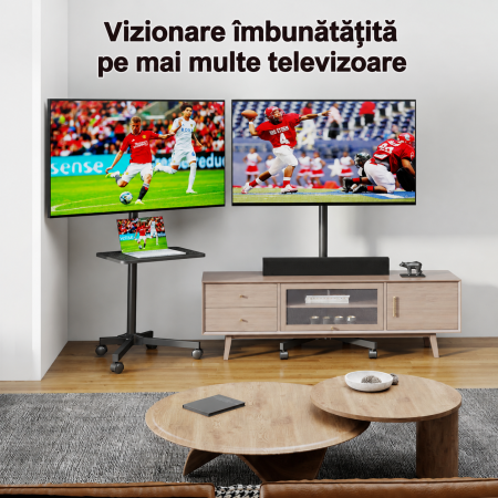 AM273 - Suport pentru televizor, stand TV 21-60 inch cu roti 360°, suporta greutate pana la 35 kg, VESA pana la 400 x 400 mm, inaltime ajustabila, bucatarie, living, dormitor, sala de sedinte, multifu [6]