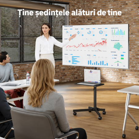 AM273 - Suport pentru televizor, stand TV 21-60 inch cu roti 360°, suporta greutate pana la 35 kg, VESA pana la 400 x 400 mm, inaltime ajustabila, bucatarie, living, dormitor, sala de sedinte, multifu [3]
