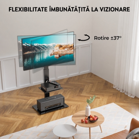 Suport TV cu stand Bontec® pentru televizor plat si curbat 30–70 inch, 40 kg, VESA 600x400, inaltime ajustabila, multifunctional. [3]