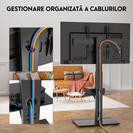 Suport TV cu stand Bontec® pentru televizor plat si curbat 30–70 inch, 40 kg, VESA 600x400, inaltime ajustabila, multifunctional. [4]