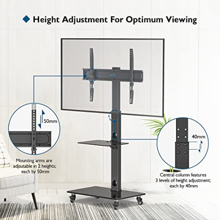 Suport TV cu stand Bontec® pentru televizor plat si curbat 30–70 inch, cu roti 360°, 40 kg, VESA 600x400, inaltime ajustabila, multifunctional. [3]