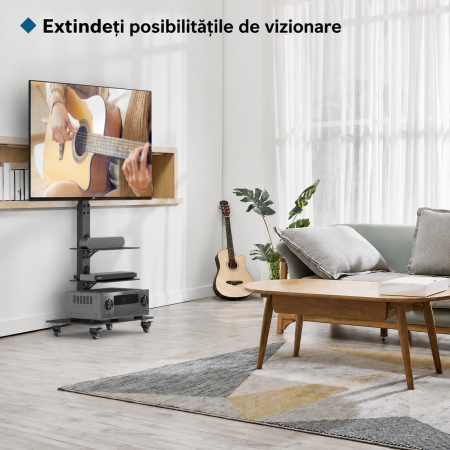 Suport TV Bontec® 30–70 inch – stand cu sticla securizata si roti 360°, VESA 600x400. [4]