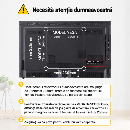 Suport TV de birou Bontec® 17–43 inch, VESA până la 200x200, rotire ±50°, 3 niveluri reglare înălțime, bază sticlă securizată, până la 45 kg, negru. [1]