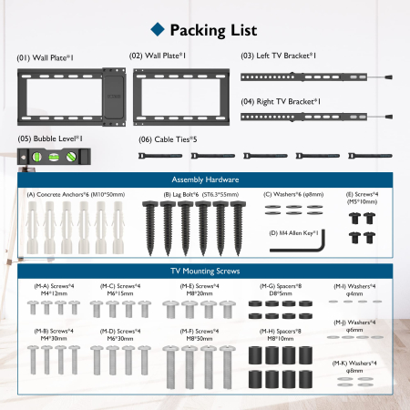 Suport TV de perete Bontec® universal 37–82 inch, VESA pana la 600x400, inclinare +1° / -8°, profil slim 38 mm, pana la 60 kg. [5]