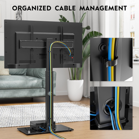 Suport TV pentru televizor 30-70 inch Bontec®, plat si curbat, cu sticla securizata, suporta greutate pana la 40 kg, VESA pana la 600 x 400 mm, brat pivotant, inaltime ajustabila, prinderi din otel, multifunctional [5]