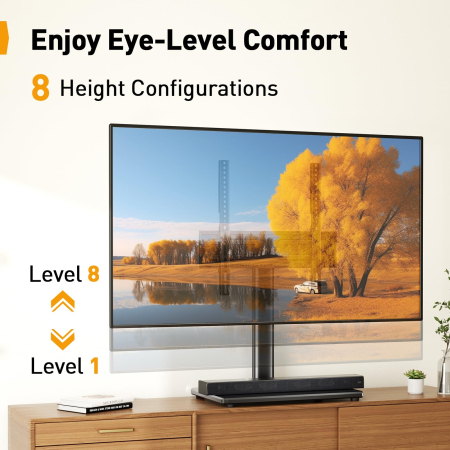 Suport TV Perlegear, pentru televizoare 24-60 inch, reglabil pe inaltime, rotatie 50° stanga-dreapta, sticla securizata, maximum 45 kg, VESA pana la 400 x 400 mm, prinderi din otel, masa, birou, comod [3]