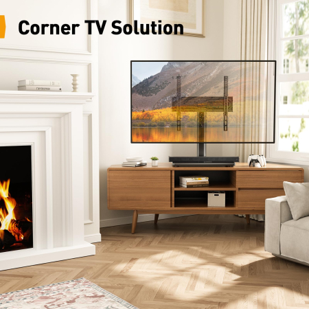 Suport TV Perlegear, pentru televizoare 24-60 inch, reglabil pe inaltime, rotatie 50° stanga-dreapta, sticla securizata, maximum 45 kg, VESA pana la 400 x 400 mm, prinderi din otel, masa, birou, comod [5]