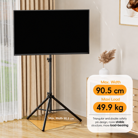 Suport TV Tripod pentru televizor 25–70 Inch, portabil, transportabil, Reglabil pe Inaltime, Inclinare ±15°, VESA 600x400, suporta 49 kg, foarte stabil, Negru [4]