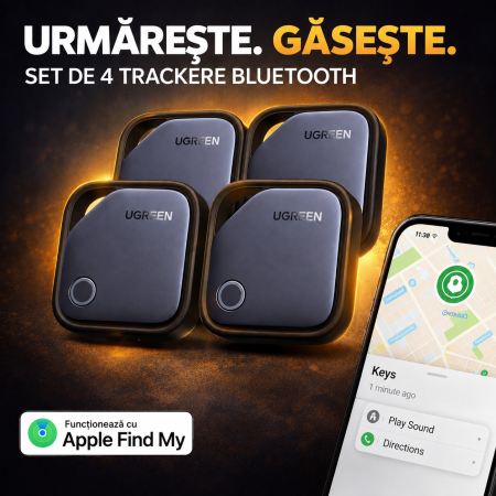 Tracker AirTag Bluetooth UGREEN® FineTrack compatibil Apple Find My (iOS), Set 4 buc, localizator obiecte cu baterie inlocuibila 2 ani, certificat Apple MFi [1]