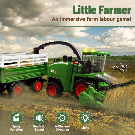 Tractor si combina agricola 3-in-1, jucarie telecomandata pentru copii 3+ ani, lumini, sunete, remorca, simulare recoltare si transport animale. [4]