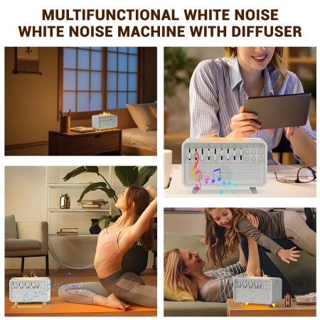 Umidificator Aromaterapie 3 in 1 Adymel® White Noise, Difuzor Arome cu Efect Flacara, Lampa de Veghe 3 Trepte, 8 Sunete Ambientale, LED, Timer, conectare usb, Alb [7]