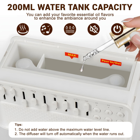 Umidificator Aromaterapie 3 in 1 Adymel® White Noise, Difuzor Arome cu Efect Flacara, Lampa de Veghe 3 Trepte, 8 Sunete Ambientale, LED, Timer, conectare usb, Alb [5]