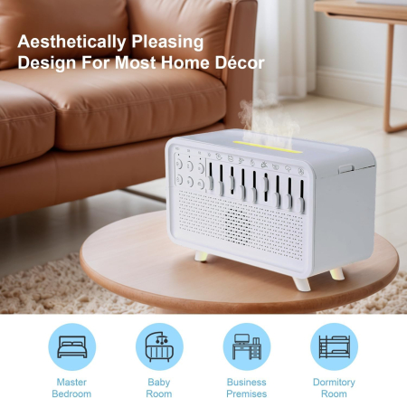 Umidificator Aromaterapie 3 in 1 Adymel® White Noise, Difuzor Arome cu Efect Flacara, Lampa de Veghe 3 Trepte, 8 Sunete Ambientale, LED, Timer, conectare usb, Alb [6]