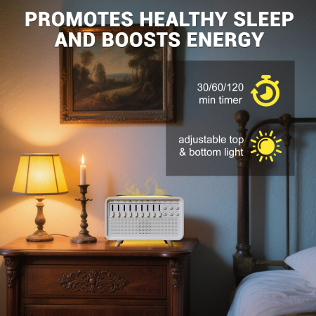 Umidificator Aromaterapie 3 in 1 Adymel® White Noise, Difuzor Arome cu Efect Flacara, Lampa de Veghe 3 Trepte, 8 Sunete Ambientale, LED, Timer, conectare usb, Alb [8]