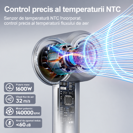 Uscator de par profesional – 500 milioane ioni negativi, motor 140.000 RPM, gri. [1]