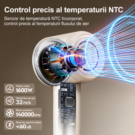 Uscator de par profesional – 500 milioane ioni negativi, motor 140.000 RPM, bej. [1]
