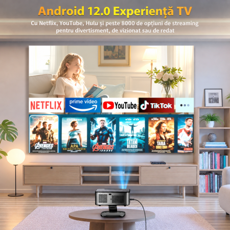 Proiector Smart XIWBSY 4K Google TV 2025, 1500 ANSI, Full HD 1080P, WiFi 6, Bluetooth 5.3, HDR10, Autofocus AI, Proiectie Tavan [2]