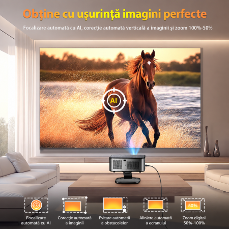Proiector Smart XIWBSY 4K Google TV 2025, 1500 ANSI, Full HD 1080P, WiFi 6, Bluetooth 5.3, HDR10, Autofocus AI, Proiectie Tavan, Negru-Gri [11]