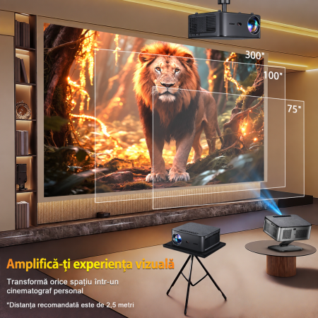 Proiector Smart XIWBSY 4K Google TV 2025, 1500 ANSI, Full HD 1080P, WiFi 6, Bluetooth 5.3, HDR10, Autofocus AI, Proiectie Tavan, Negru-Gri [7]