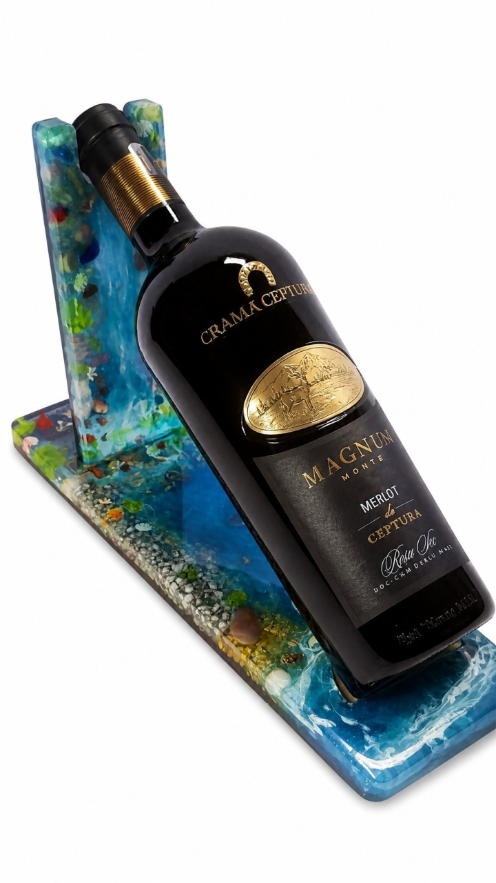 Suport artizanal pentru sticlă de vin „Cascada Albastră” – realizat manual din rășină premium [2]