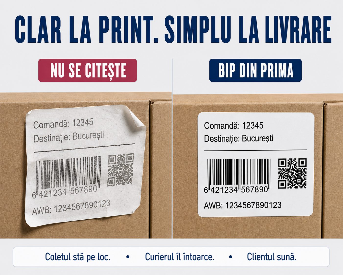 Comparație: etichetă care nu se citește față de una care se scanează din prima