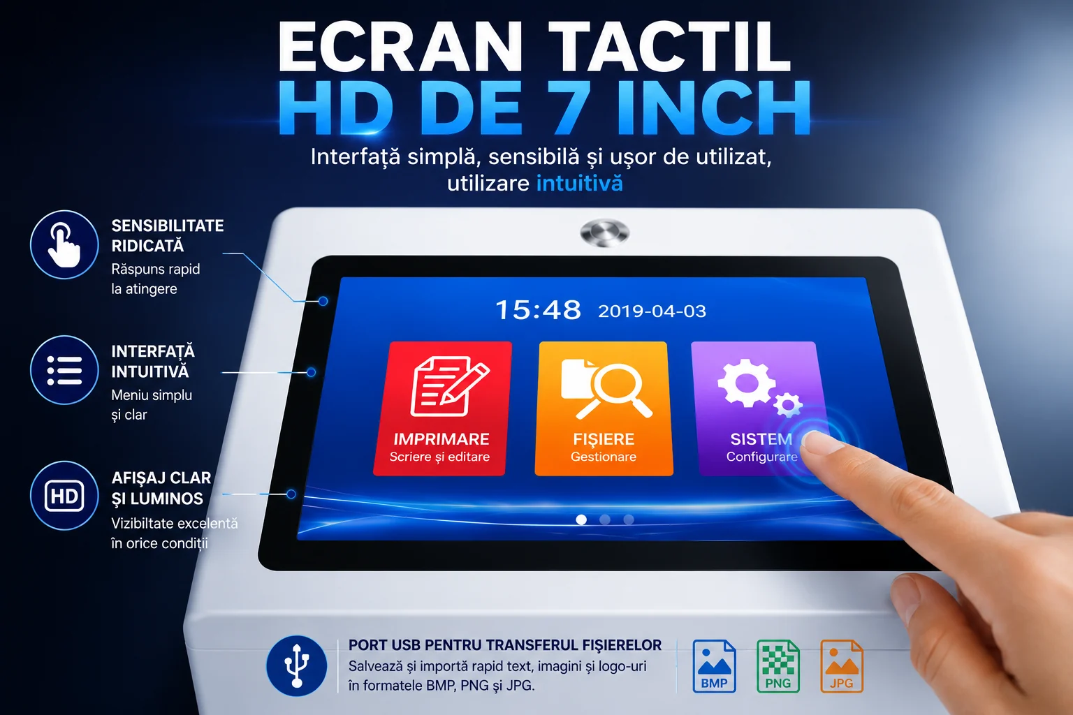 Ecran tactil HD de 7 inch al imprimantei inkjet fixe