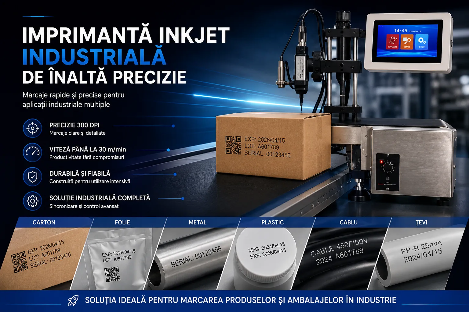Imprimantă inkjet industrială pentru linie de producție