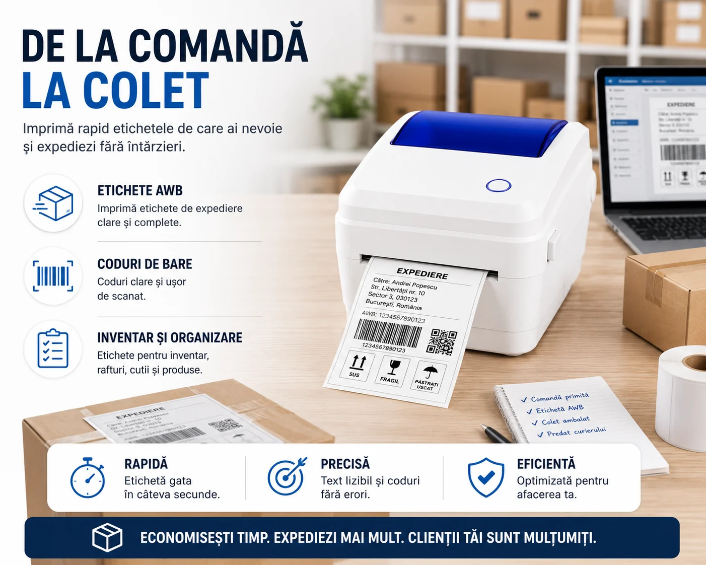 Imprimantă termică de etichete pentru colete și AWB