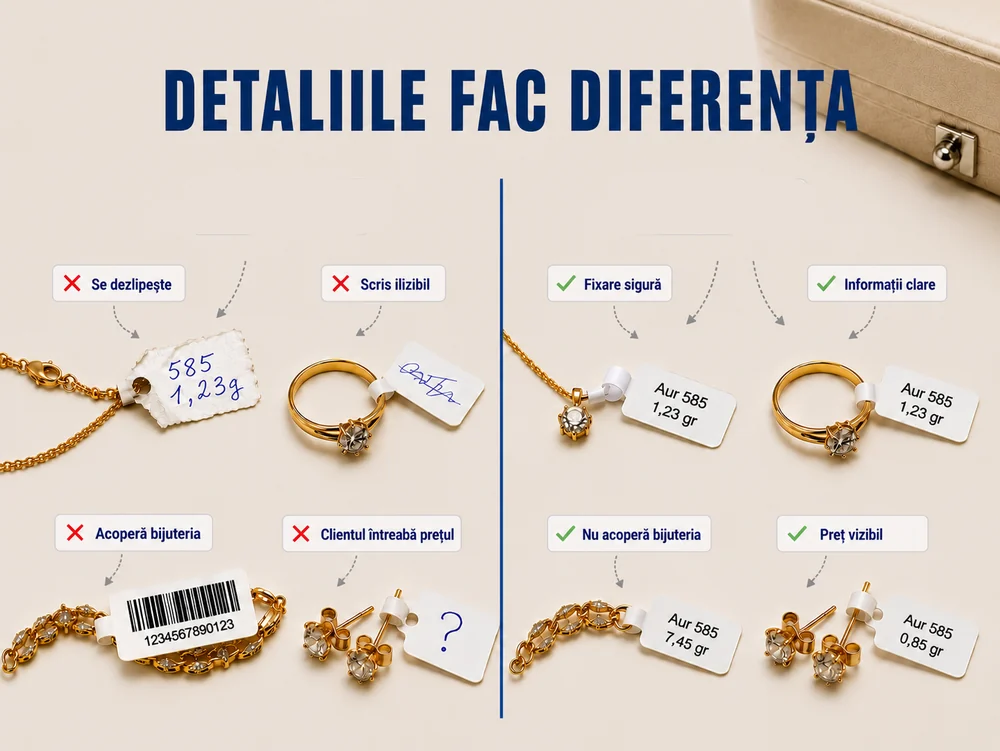 Comparație: etichete improvizate față de etichete puse corect
