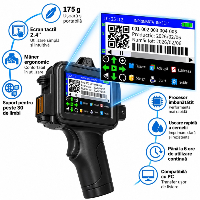 Imprimantă inkjet portabilă cu mâner ergonomic și touchscreen 2,4 inch pentru marcarea produselor și ambalajelor [3]