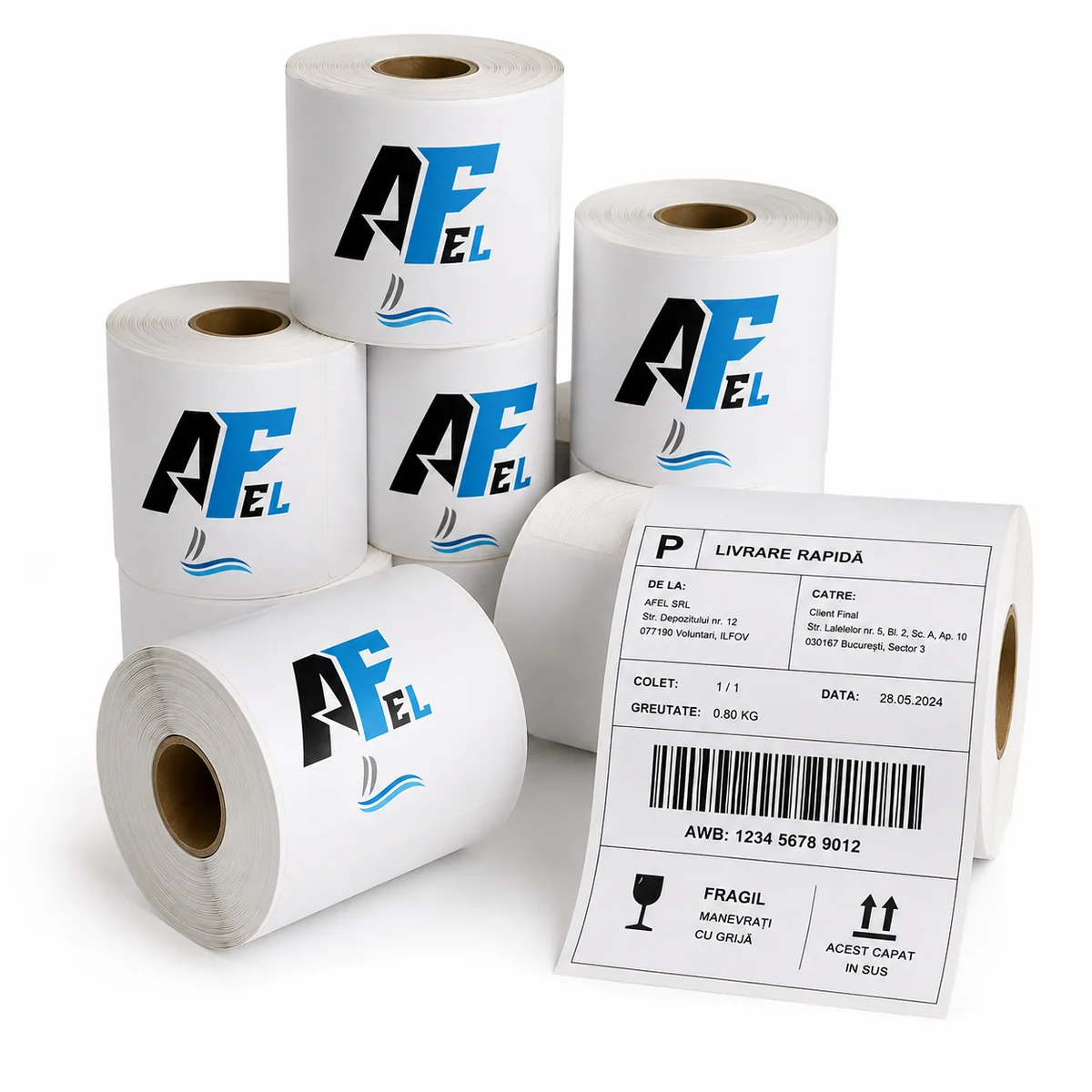 Alimentara - Etichete termice autocolante AWB 100x150 mm, rolă de 260 bucăți