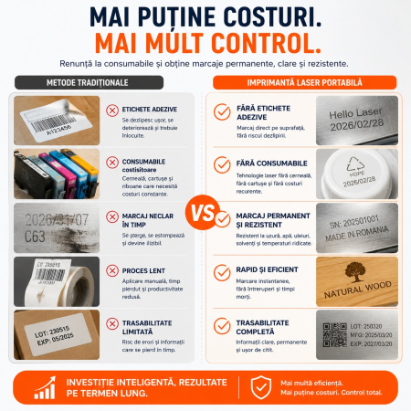 Imprimantă Laser Industrială Portabilă 10W, Ecran Tactil 5 Inch, Marcare Metal și Plastic, Coduri QR, Coduri de Bare, Serii, Logo-uri și Date de Fabricație, Suprafață 100x100 mm [3]