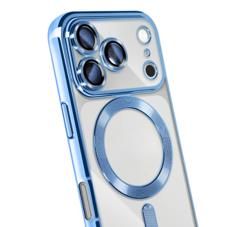 iPhone 17 Pro - Husă clear cu margini colorate compatibilă cu iPhone 17 Pro, Albastru