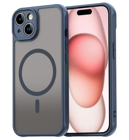 iPhone 15 - Husă MagSafe frosted compatibilă cu iPhone 15, Bleumarin