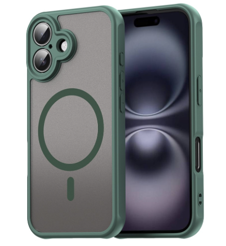 iPhone 16 - Husă MagSafe frosted compatibilă cu iPhone 16, Verde Închis