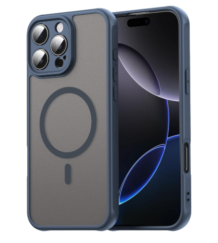 iPhone 16 Pro - Husă MagSafe frosted compatibilă cu iPhone 16 Pro, Bleumarin
