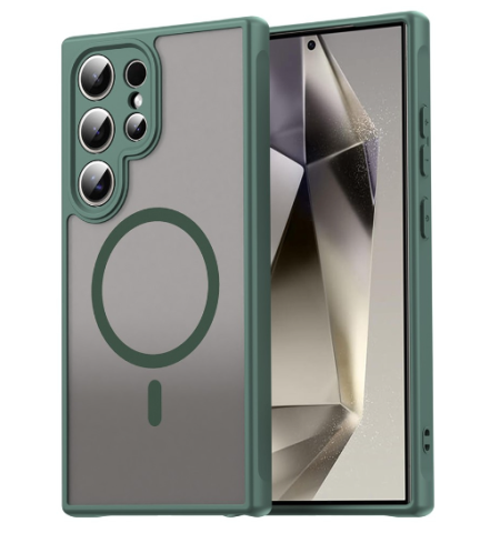 Samsung - Husă MagSafe frosted compatibilă cu Samsung Galaxy S24 Ultra, Verde Închis