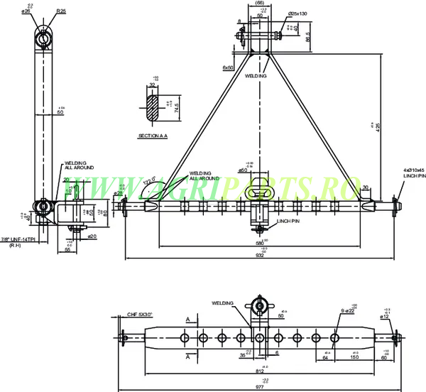 Bara remorcare in 3 puncte categoria 2, cu bila si bolt, sarcina max. 3500 kg [5]