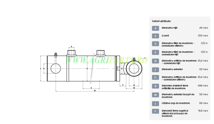 Cilindru hidraulic serie D-ST 30.4x80x45x496mm [2]