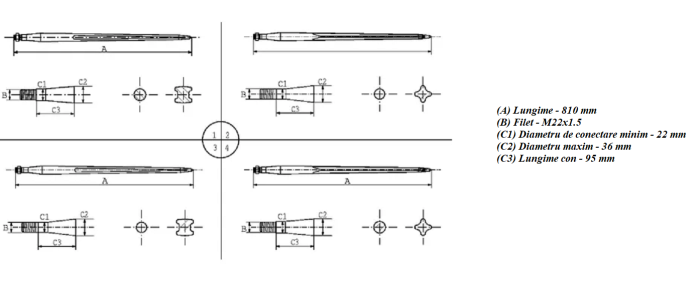 Dinte incarcator frontal 36x810mm, piulita M22x1,5mm, negru [3]