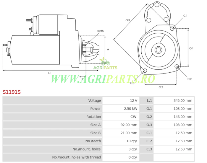 Electromotor 12V 2.5 kW sens de rotatie dreapta, pentru Massey Ferguson 35, 65 [5]
