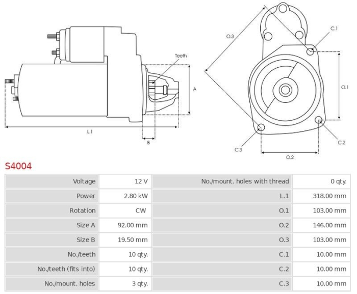 Electromotor 12V 2.8 kW, sens dreapta, potrivit pentru Ford; New Holland [2]